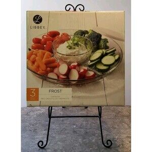 Libbey Frost Glass Serving Set Platter Chip & Dip Set 3 Pieces Brand New In  Box